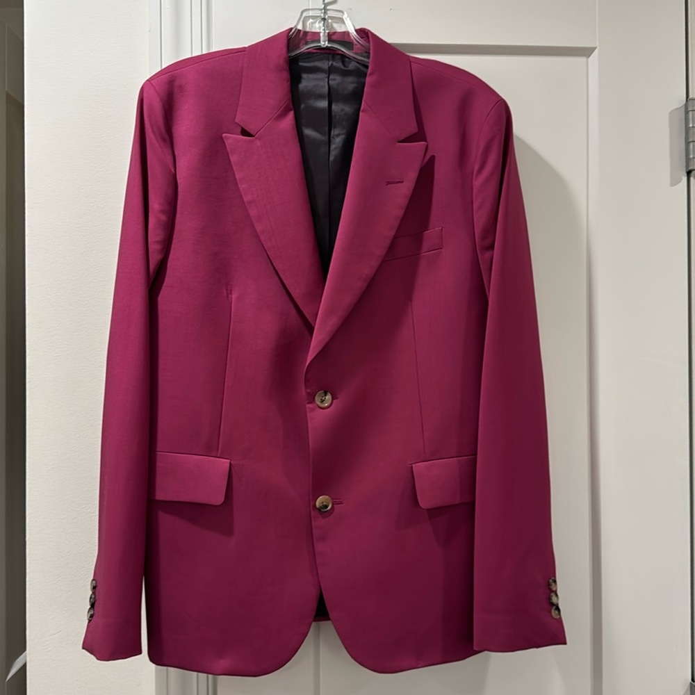 Paul Smith men’s luxury suit, jacket 40- pant 34 altered to fit 31 waist magenta